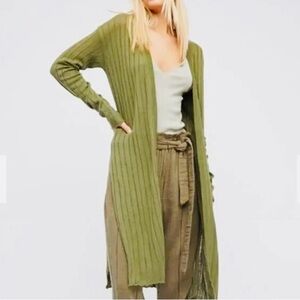 Free People Ribby Rib Cardigan, Light Green, Size XS